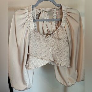 Mustard Seed Light Cream Smocked Blouse